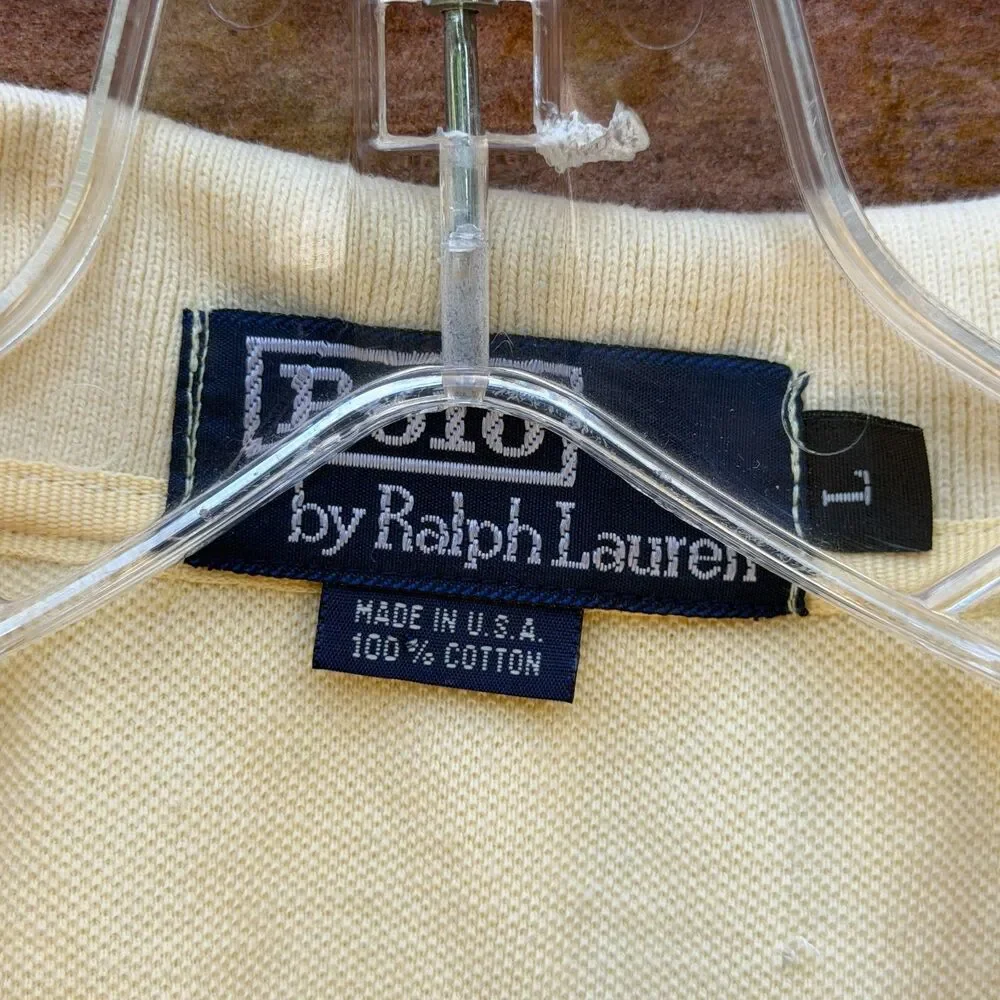 Polo Ralph Lauren Polo Shirt Yellow Men's Large Made in USA 100% Cotton Pony